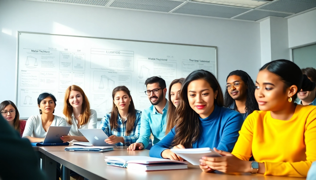 Students discussing part-time law school California concepts in an engaging classroom.