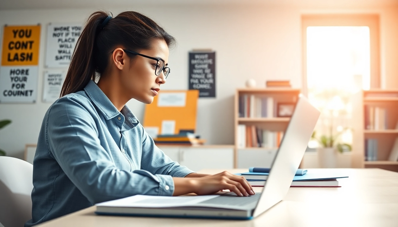 Buy distance learning masters degree with a focused student studying online in a bright setting.
