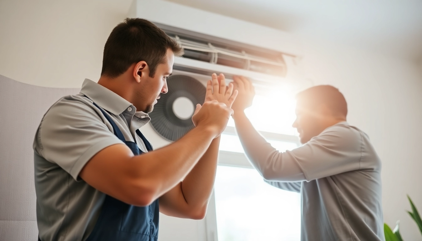 Technician provides HVAC services Los Angeles in a modern home, highlighting professionalism and expertise.