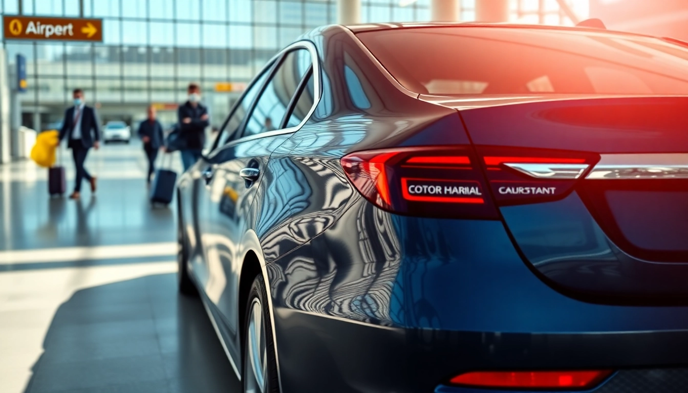 Efficient airport car service vehicle ready for passenger drop-off in a busy terminal.