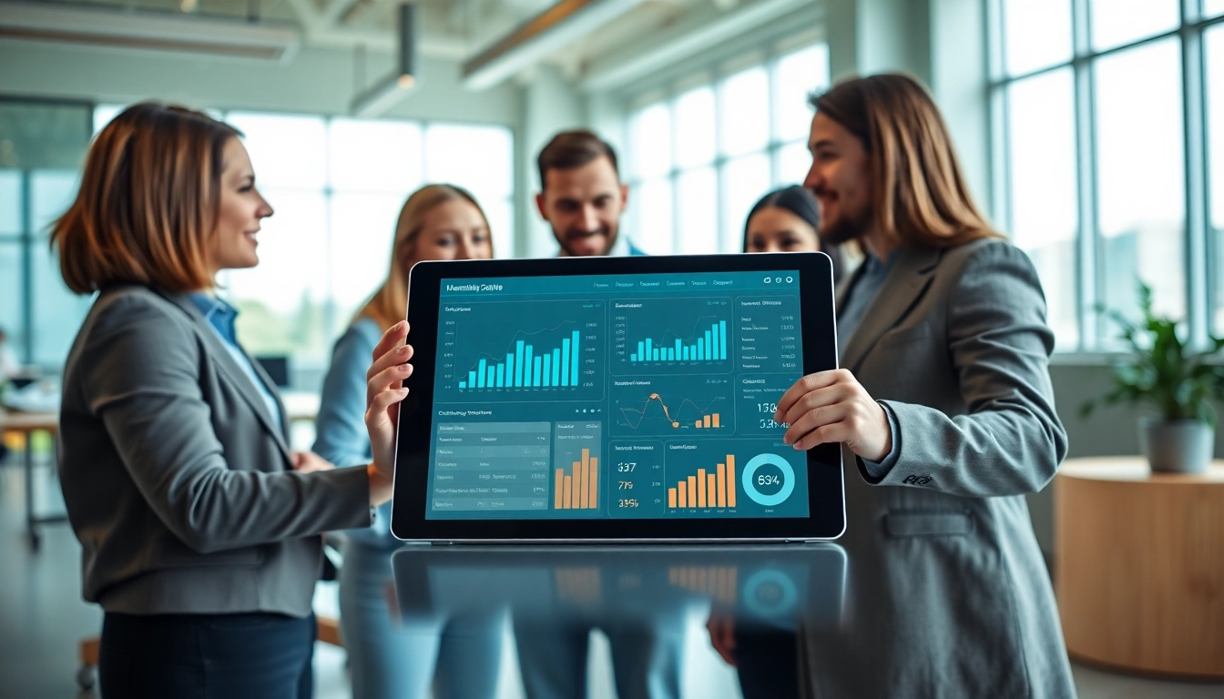A team collaborates using POS Membership Software, showcasing real-time data on a tablet.