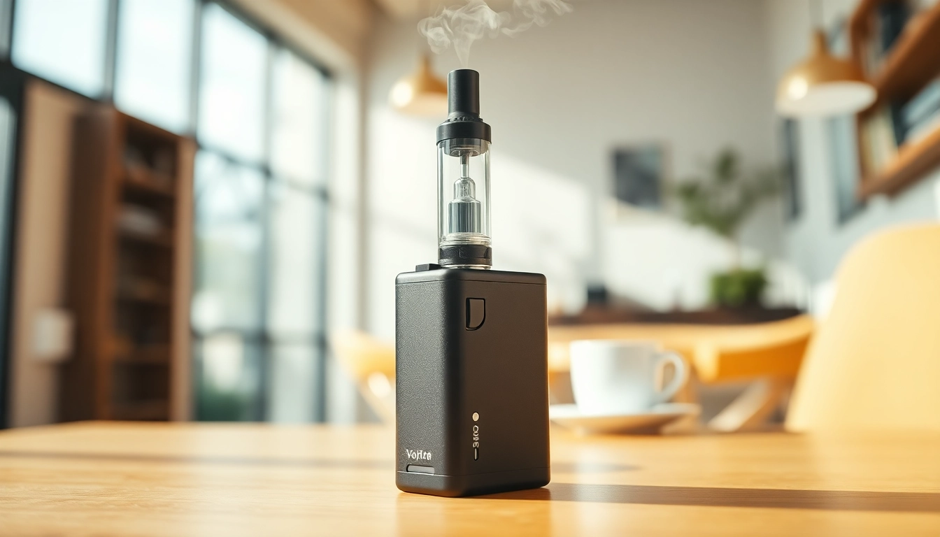 Enhance your focus with a caffeine vape pen elegantly positioned against a cozy café backdrop.