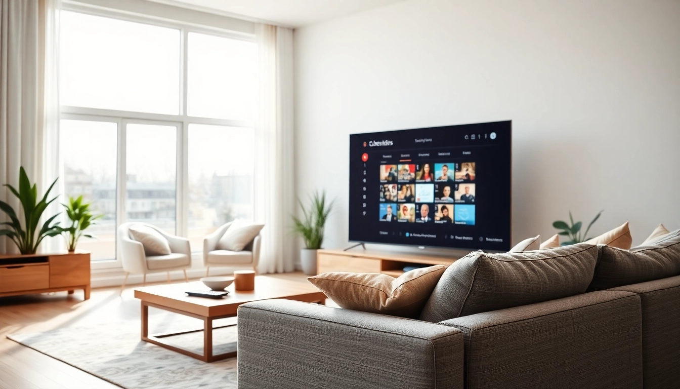 Schedule content on smart TV in a cozy living room setup with bright natural lighting.