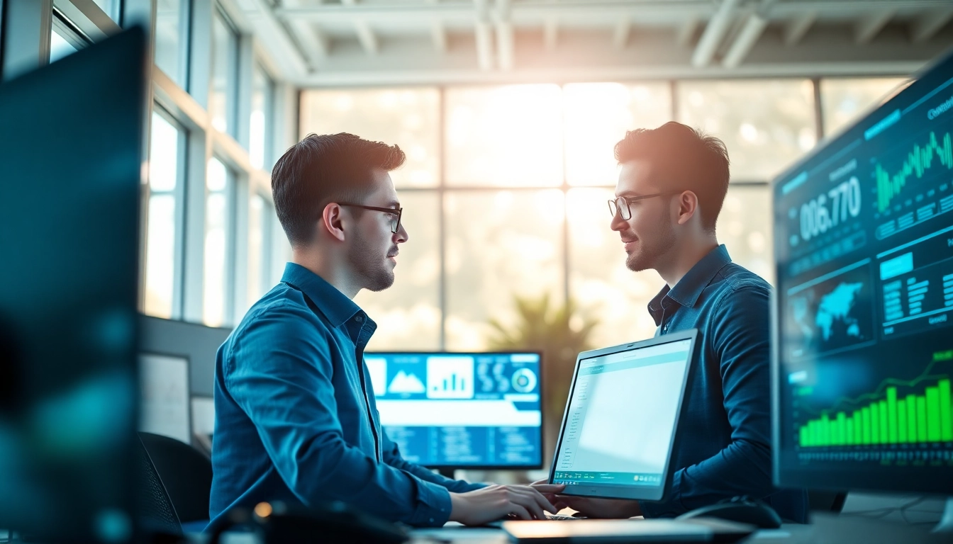 CIRT team analyzing data in a high-tech office setting for cybersecurity solutions.