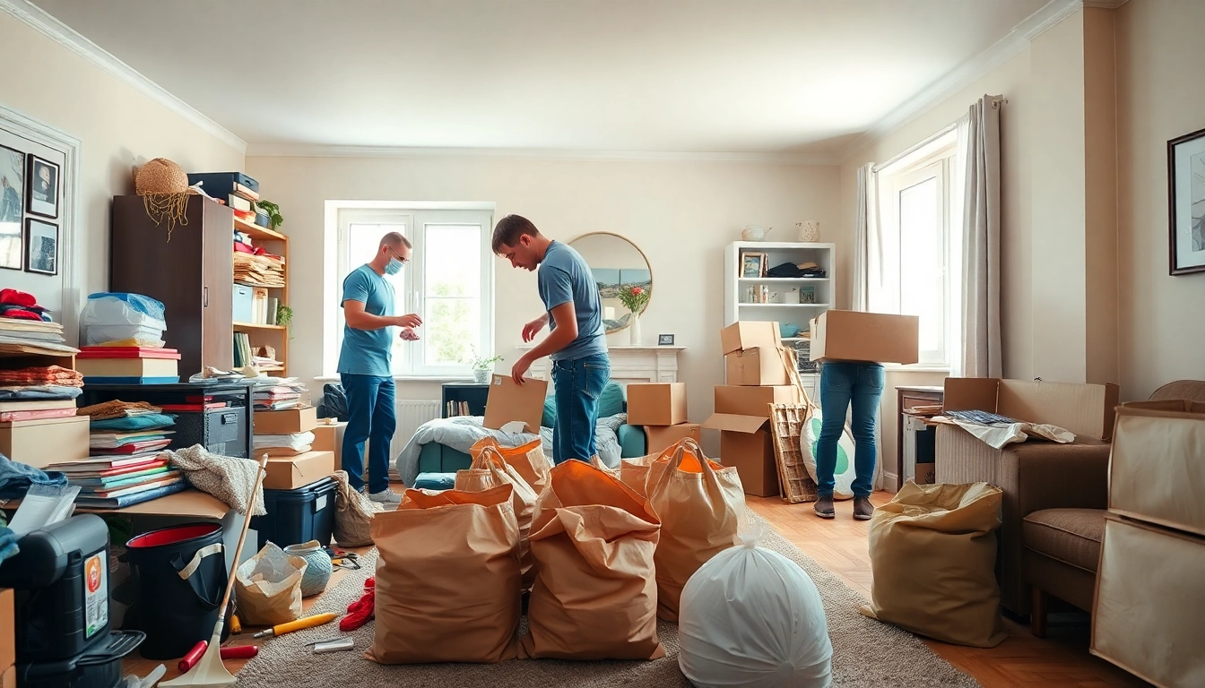 Team performing House Clearance Near Me, transforming a cluttered space into an organized area.
