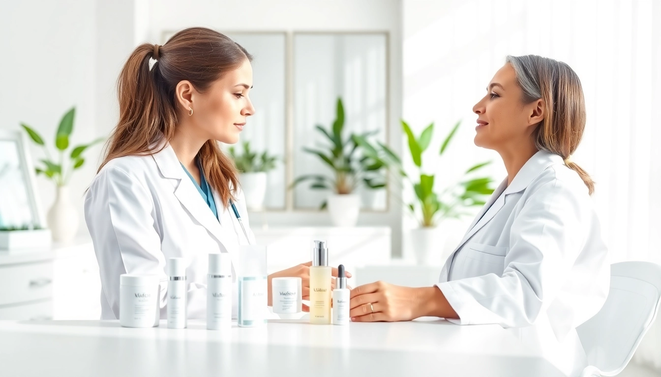 Engaging scene of cosmetic dermatology treatments highlighting patient care and professional consultation.