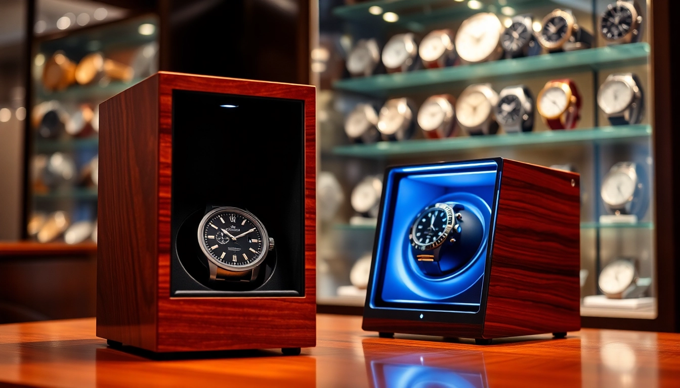 Showcase of a watch winder for Rolex with luxurious design and elegant setting.
