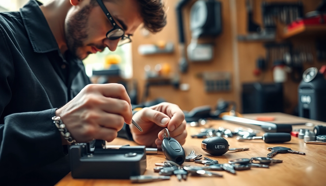 Creating precise Replacement Car Keys in a professional locksmith workshop.