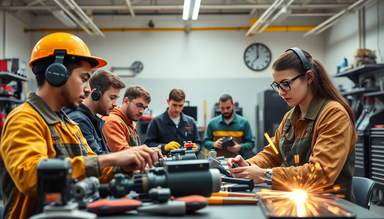 Hands-on training at a trade school Knoxville TN with students in automotive technology and welding.