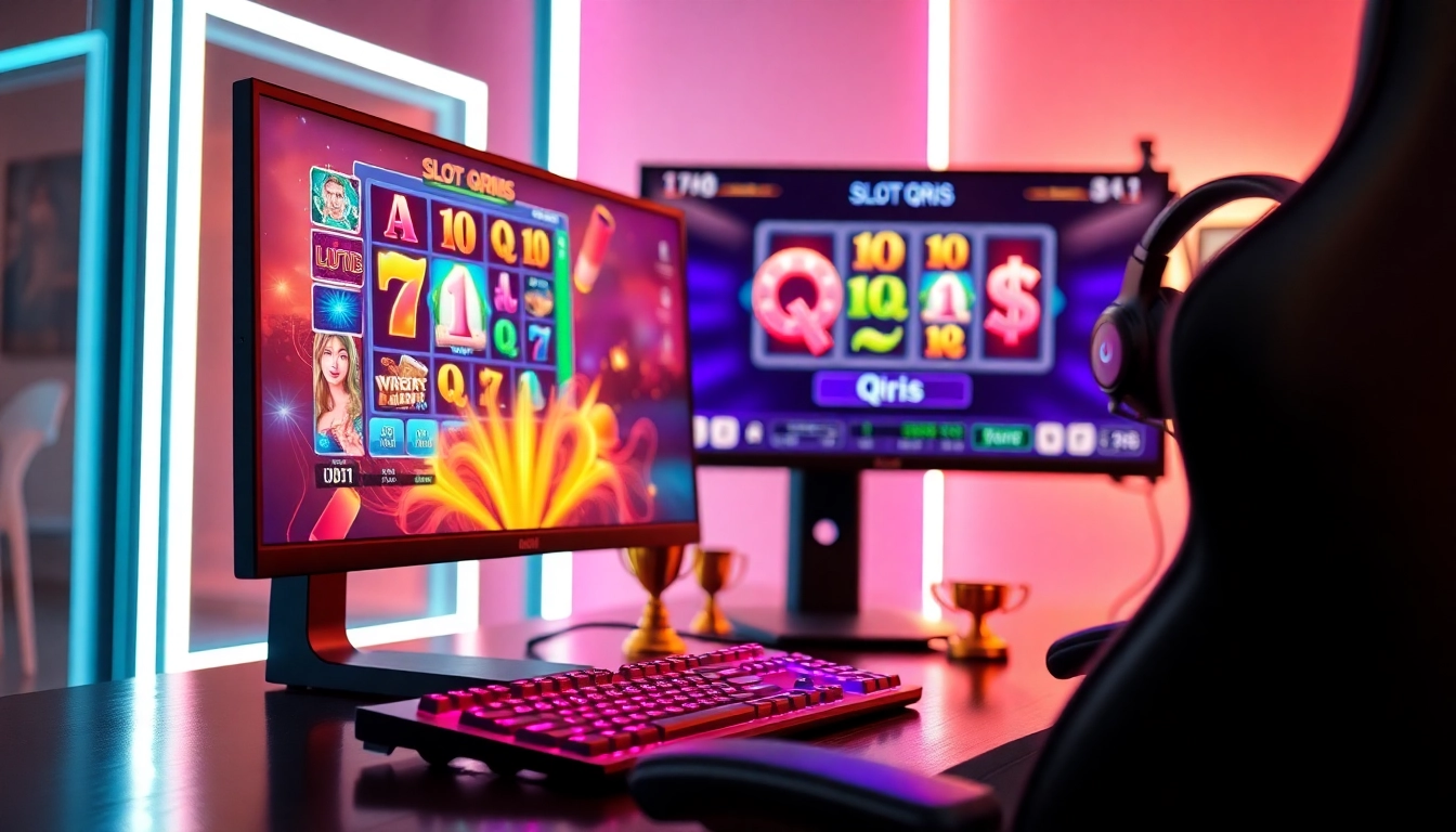 Permainan Slot QRIS dengan tampilan gaming modern dan perangkat elektronik terintegrasi.