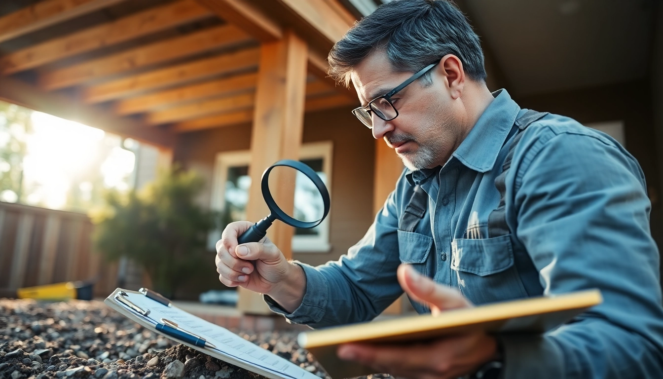 Inspecting for termite infestations during termite inspections with detailed examination.
