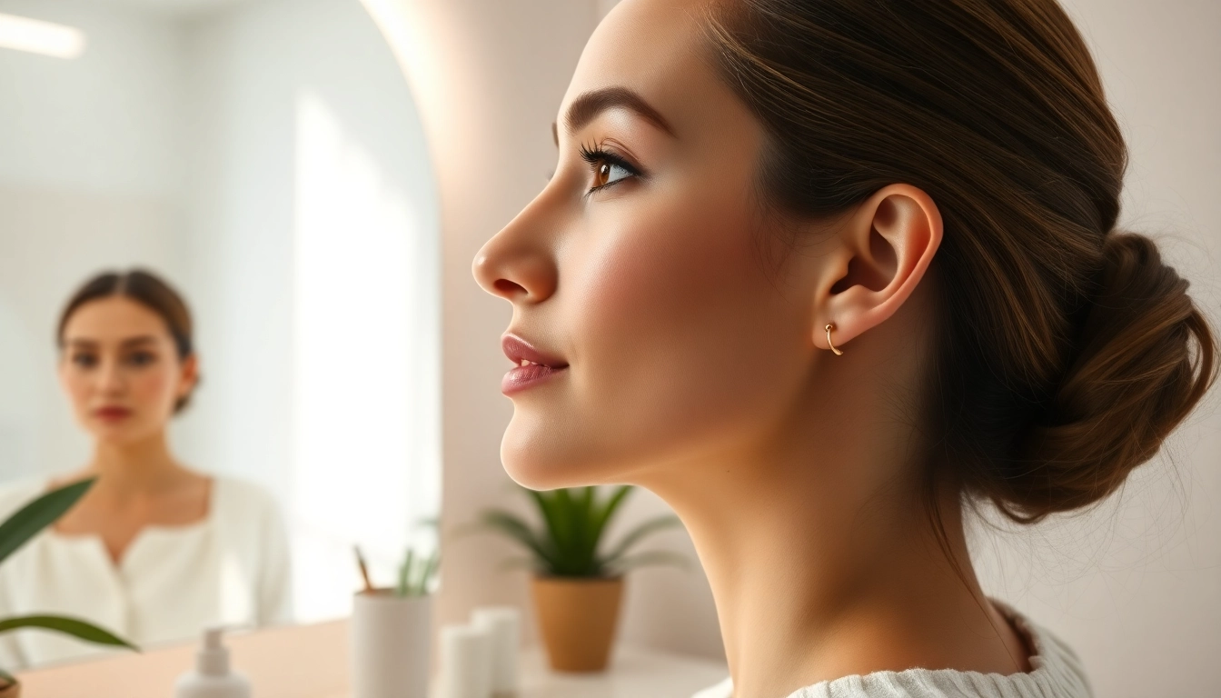 Showcasing jaw contouring emphasizing facial structure and refined beauty in a serene setting.