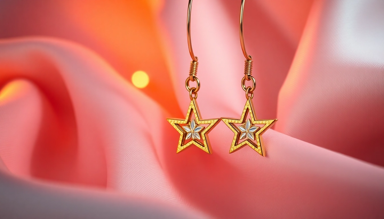 Admire these stunning earrings gold stars that shine with intricate designs and a golden finish.