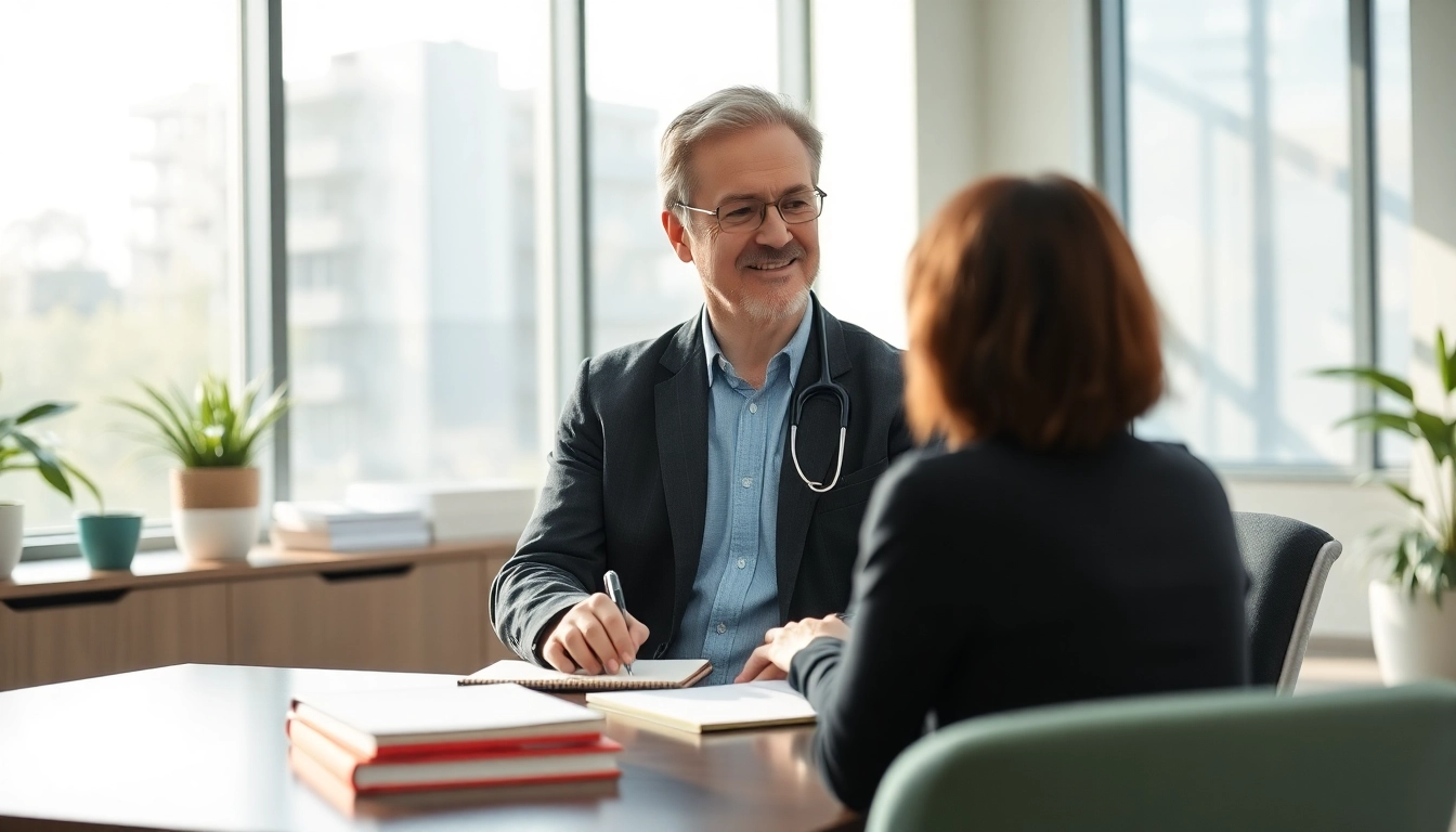 Engaging psychiatrist consultation in a welcoming office environment with natural light.