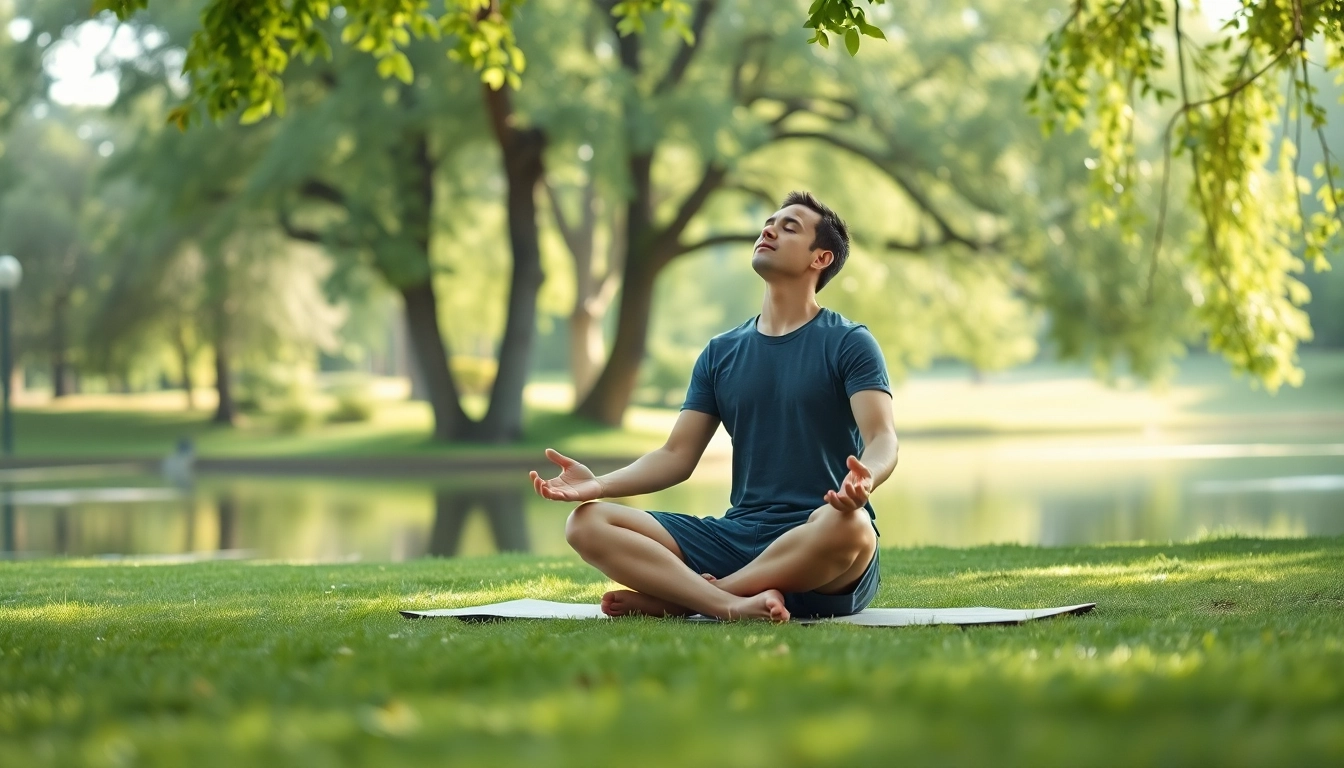 Meditating person in a tranquil park, showcasing methods for dealing with stress effectively.