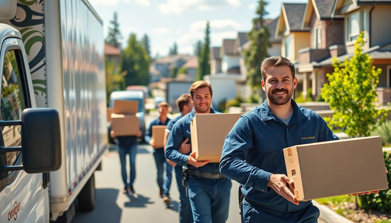 Movers Calgary team efficiently helping a family pack their belongings in a residential setting.