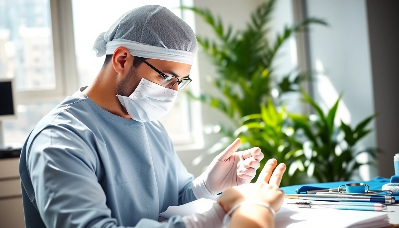 Behandlung von Handchirurgie Braunschweig in einer modernen Klinik mit einem Chirurgen.