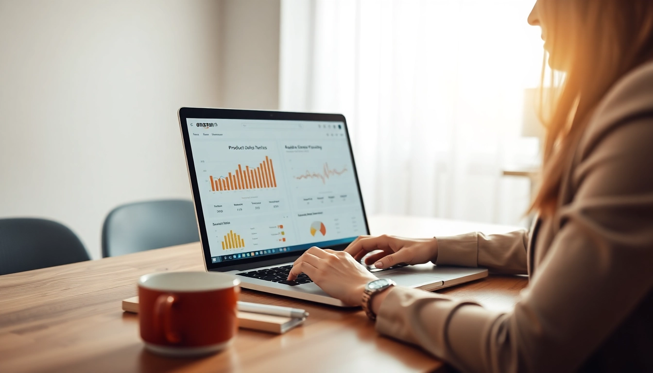 Analyzing data for selling wholesale on amazon at a modern desk.