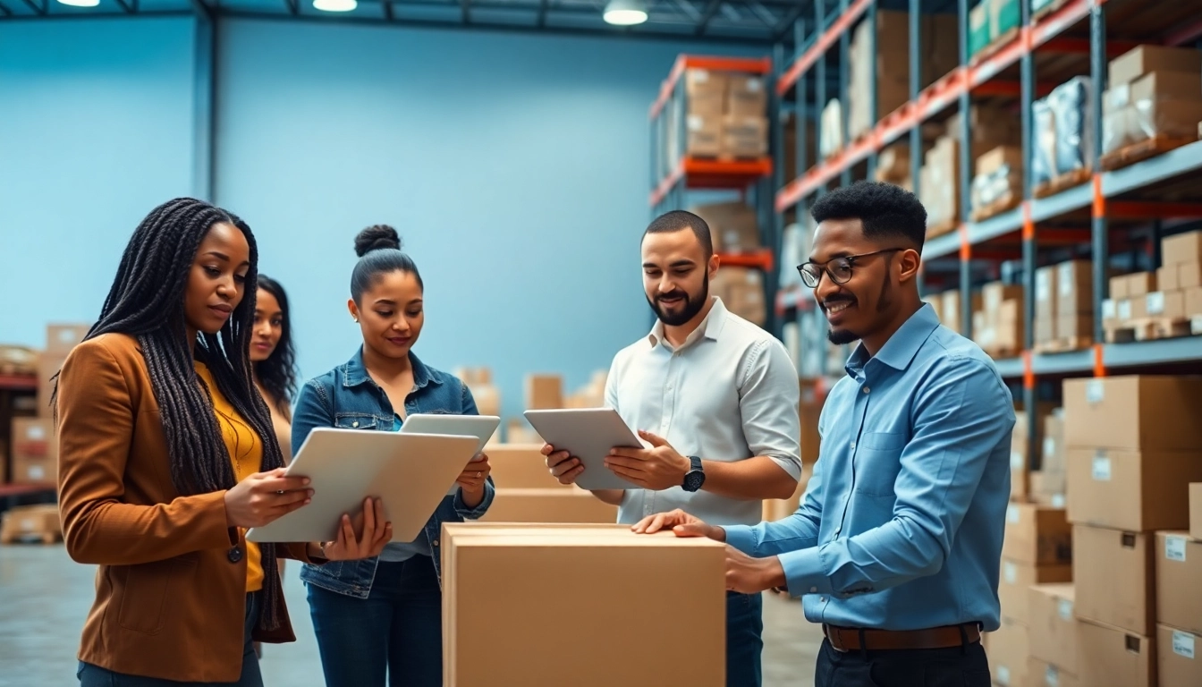 Optimize your fba wholesale strategies with a vibrant, productive team analyzing inventory in a modern workspace.